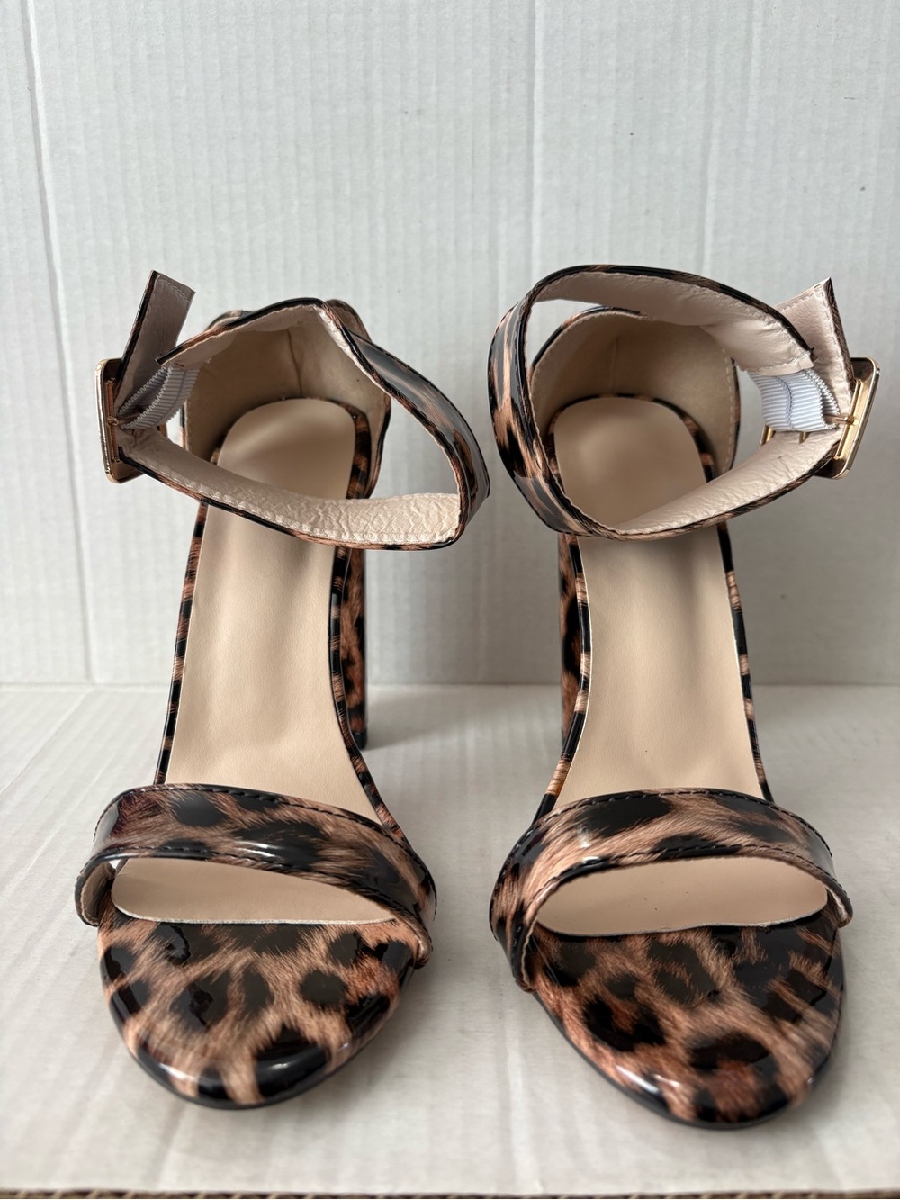 Source Unknown Leopard Print Ankle Strap High Heels - Brown Black